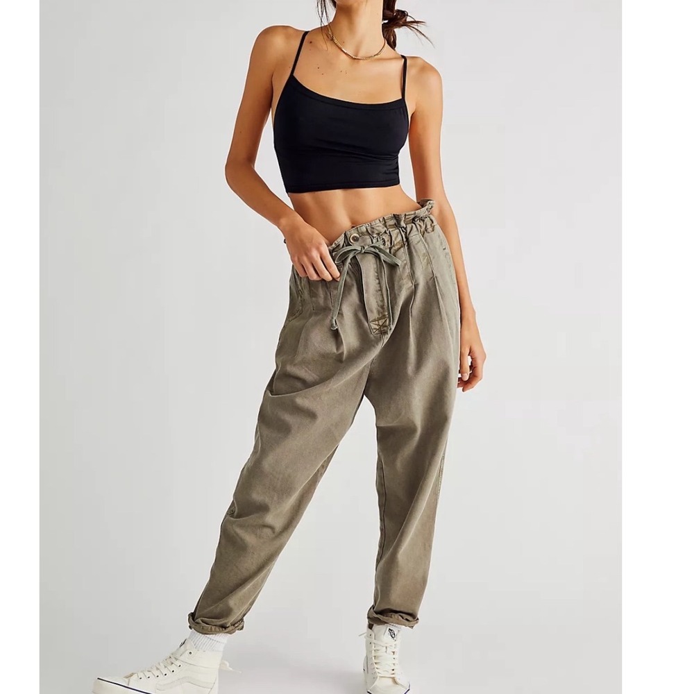 FREE PEOPLE Margate High-Rise Olive Green Pleated Trousers XS | EUC